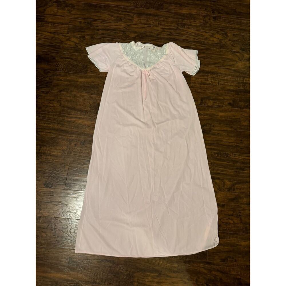 Vtg ILGWU Sz M Pink Nylon Nightgown Lingerie Womens